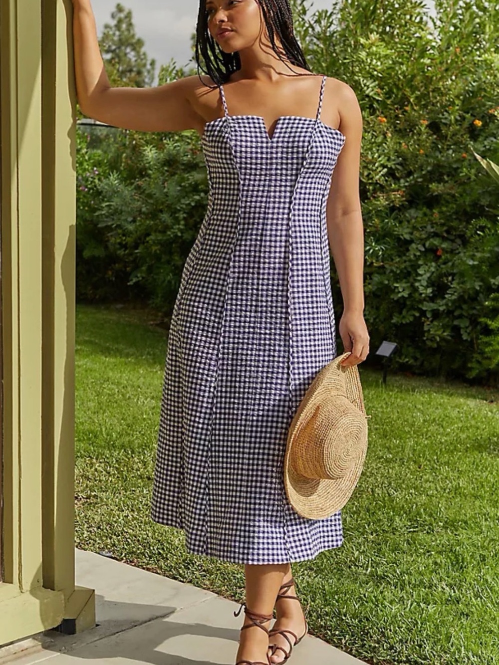 Anthropologie Spaghetti Strap Midi Dress in Navy and White